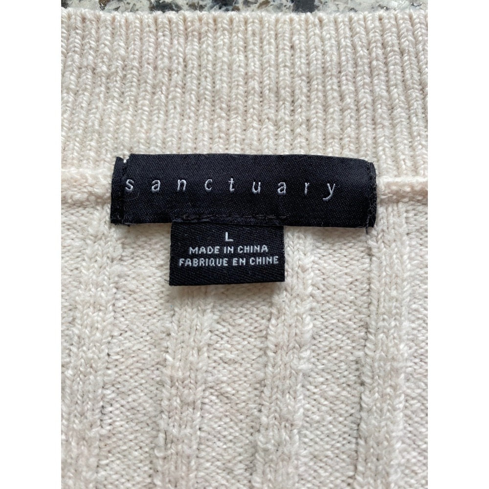 Sanctuary Cardigan Sweater Women L Cream Excellent Ribbed V-Neck Button Front - Picture 6 of 9